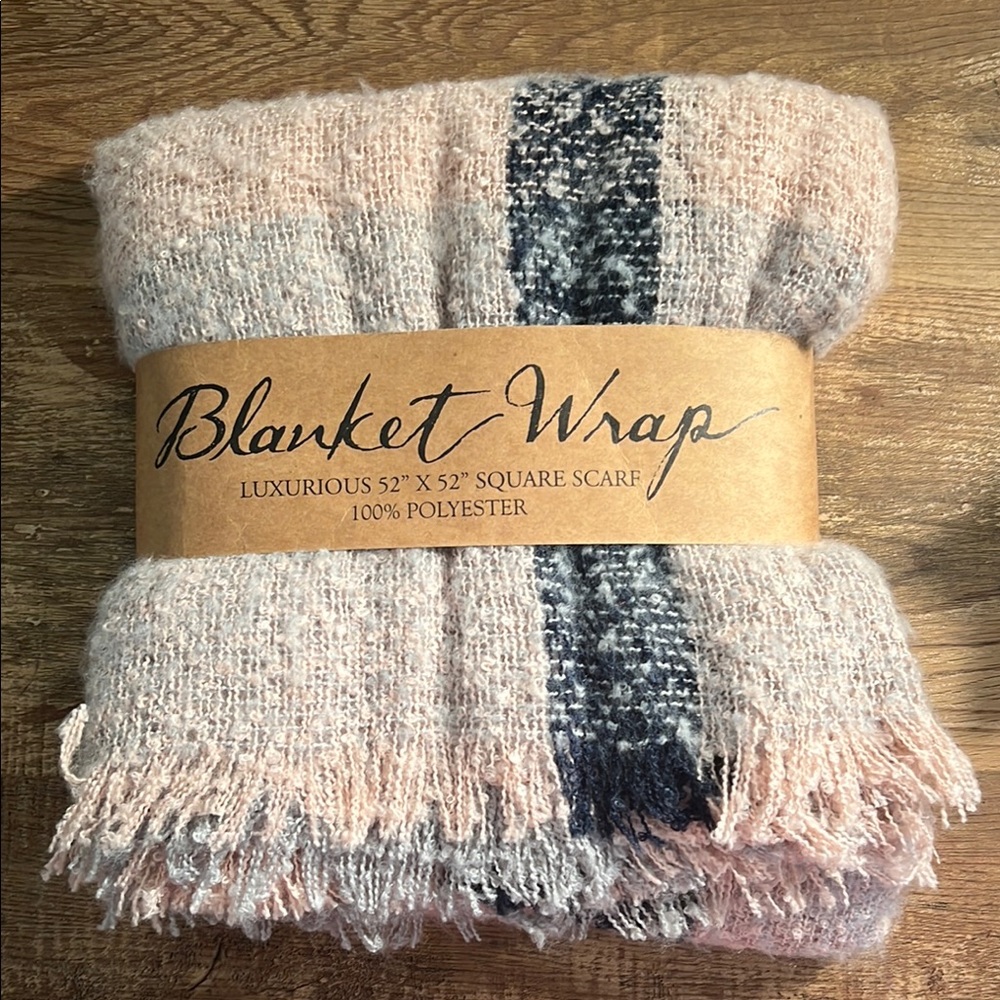 Pink and Blue Cozy‎ Scarf with Fringe Tassels